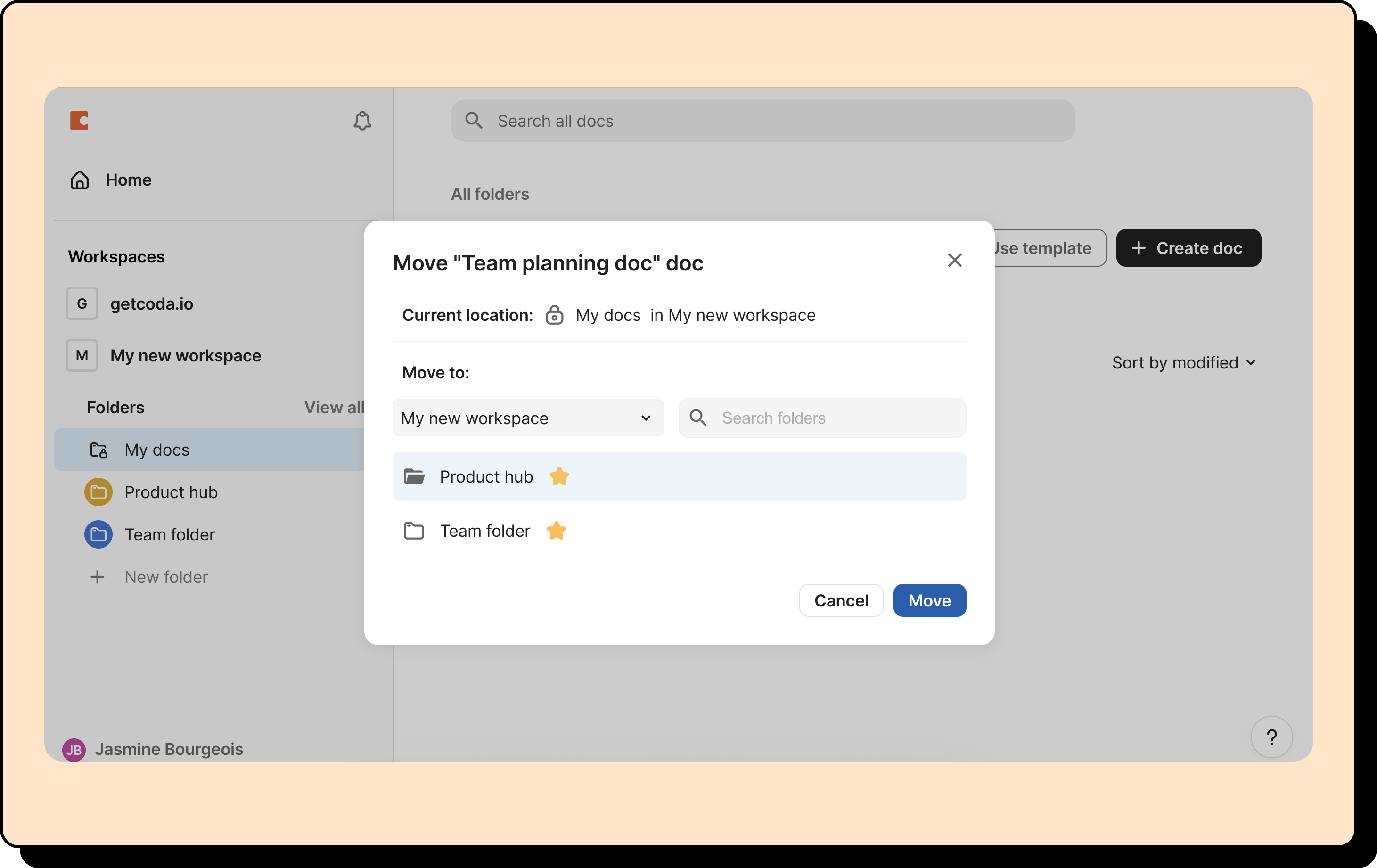 Move docs between folders and workspaces – Coda